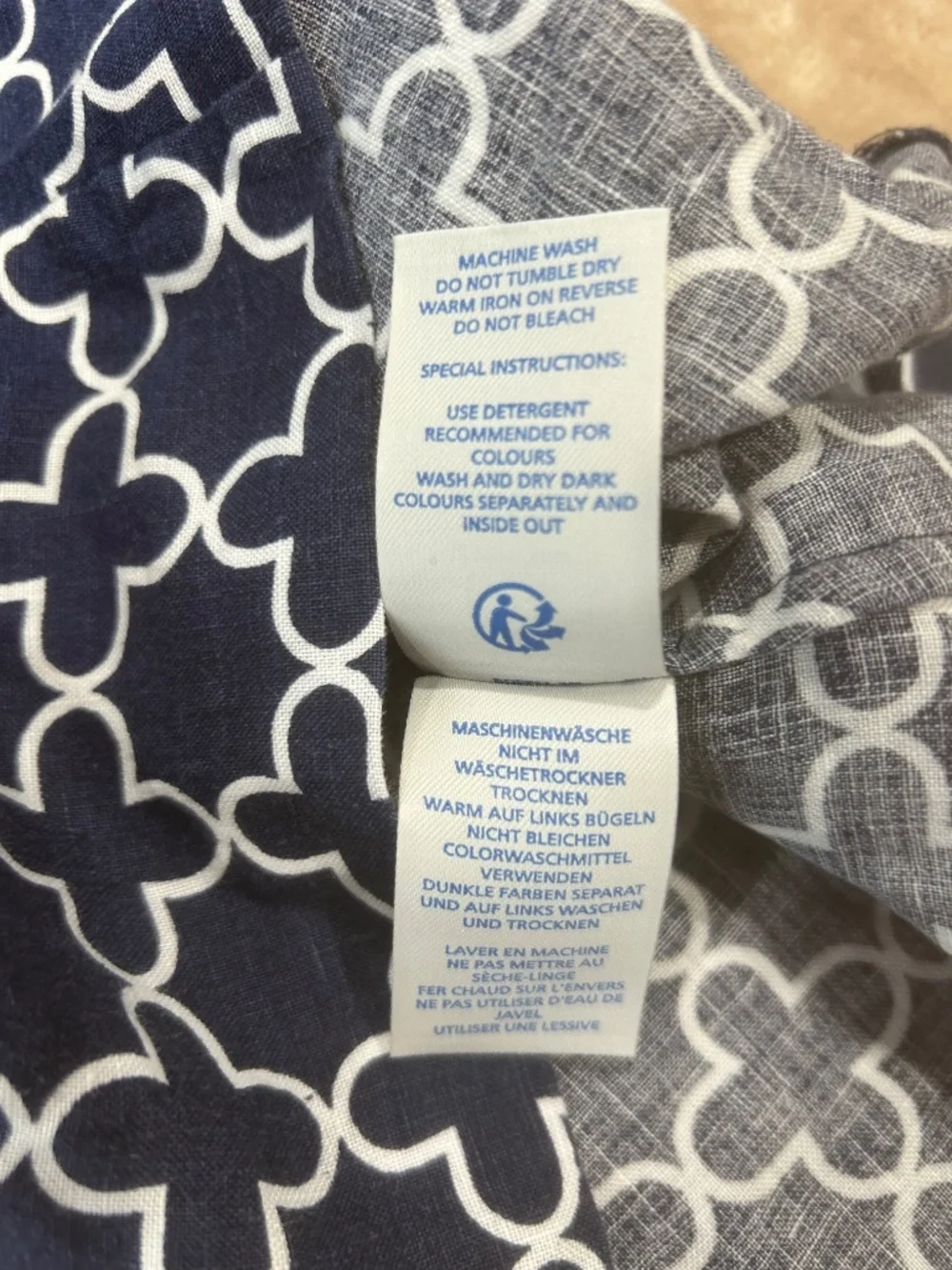 Boden 100% Linen Sleeveless Button Back Top Navy White Print US 6 UK 10 coastal - Picture 6 of 13